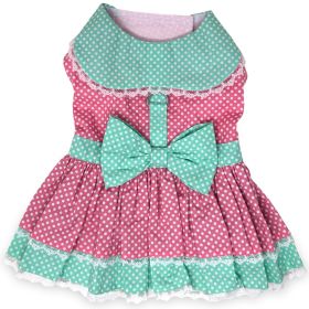 Polka Dot and Lace Dog Dress Set with Leash (Color: Pink and Teal, Size: Medium)