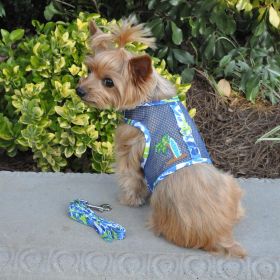 Cool Mesh Dog Harness with Leash (Color: Surfboard Blue and Green Ocean Blue and Palms, Size: Large)