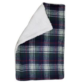 Sherpa-Lined Dog Blanket (Color: Blue & Green Plaid, Size: 30" x 20")