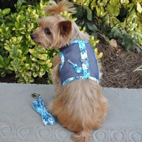 Cool Mesh Dog Harness with Leash (Color: Ukulele Blue Hibiscus, Size: X-Small)