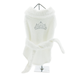 White Silver Tiara Cotton Dog Bathrobe by Doggie Design (Size: X-Small)